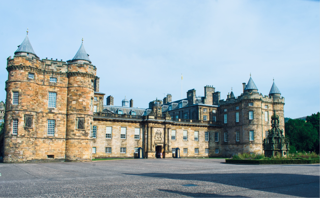 The majestic facade of the Palace of Holyrood House in Edinburgh.
