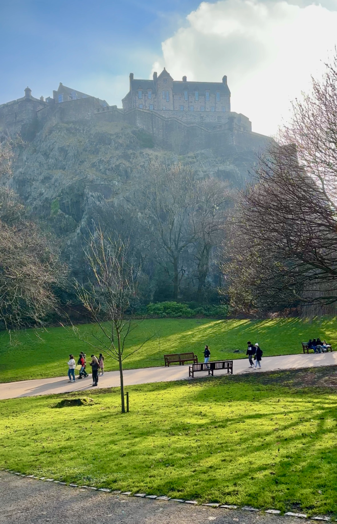 Princes Street Gardens, a tranquil park nestled in the heart of Edinburgh, offers stunning views of the majestic Edinburgh Castle.